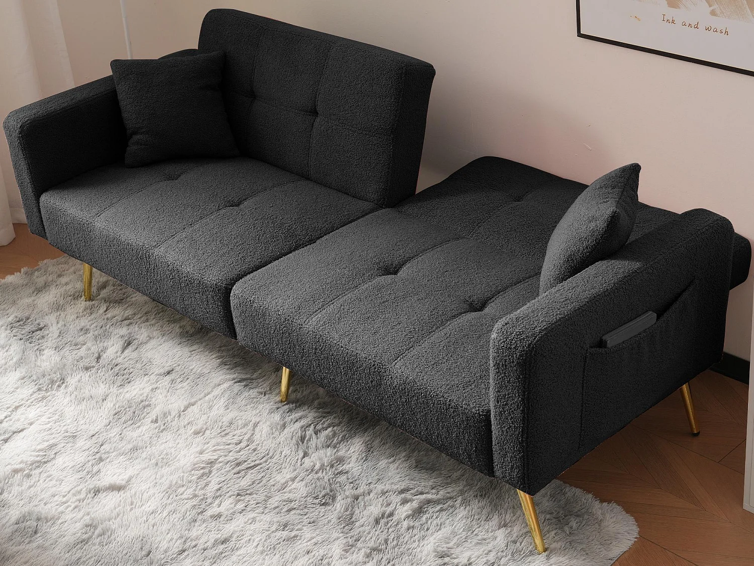 Canapé convertible avec dossier réglable - 2 places - tissu bouclette - Gris