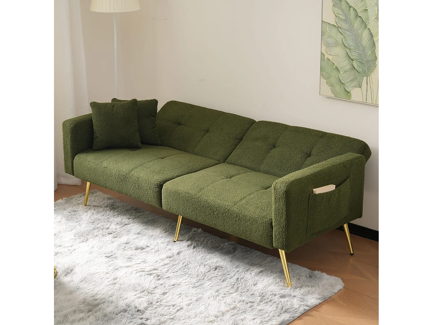 Umwandelbares Sofa mit verstellbarer Rückenlehne – 2 Plätze – French-Terry-Stoff – Grün