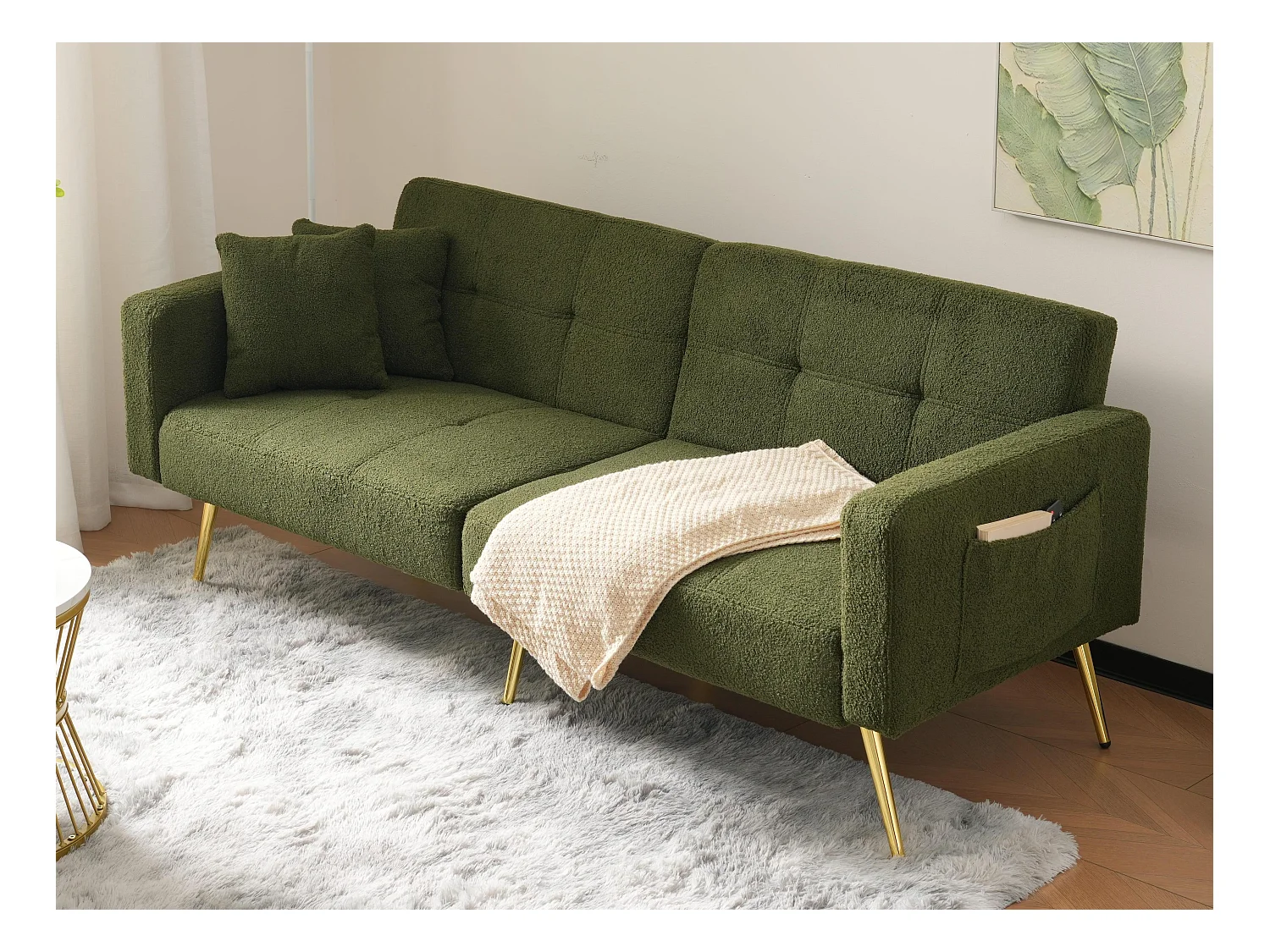 Canapé convertible avec dossier réglable - 2 places - tissu bouclette - Vert