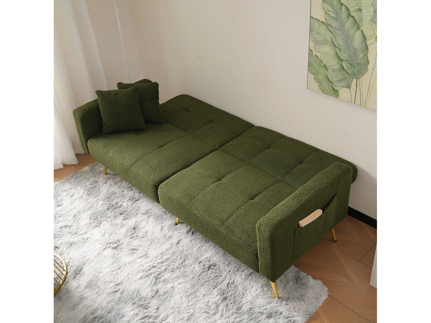 Divano trasformabile con schienale regolabile - 2 posti - Tessuto French Terry - Verde