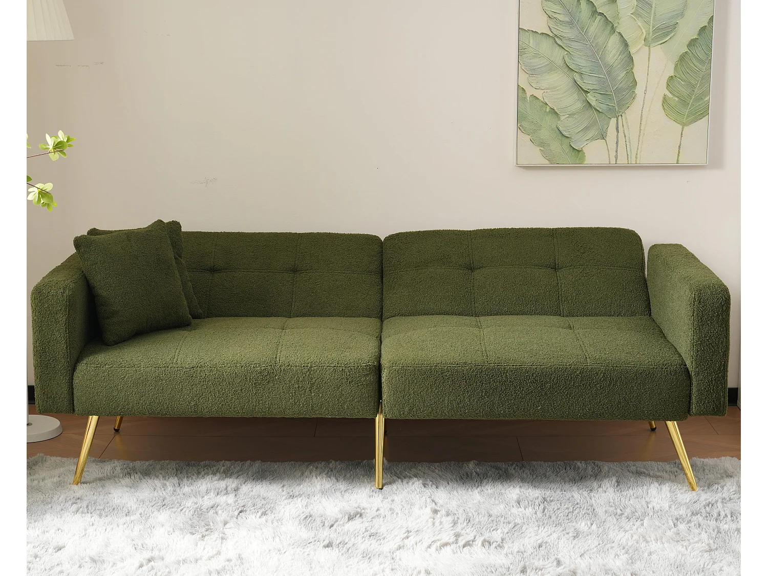 Divano trasformabile con schienale regolabile - 2 posti - Tessuto French Terry - Verde