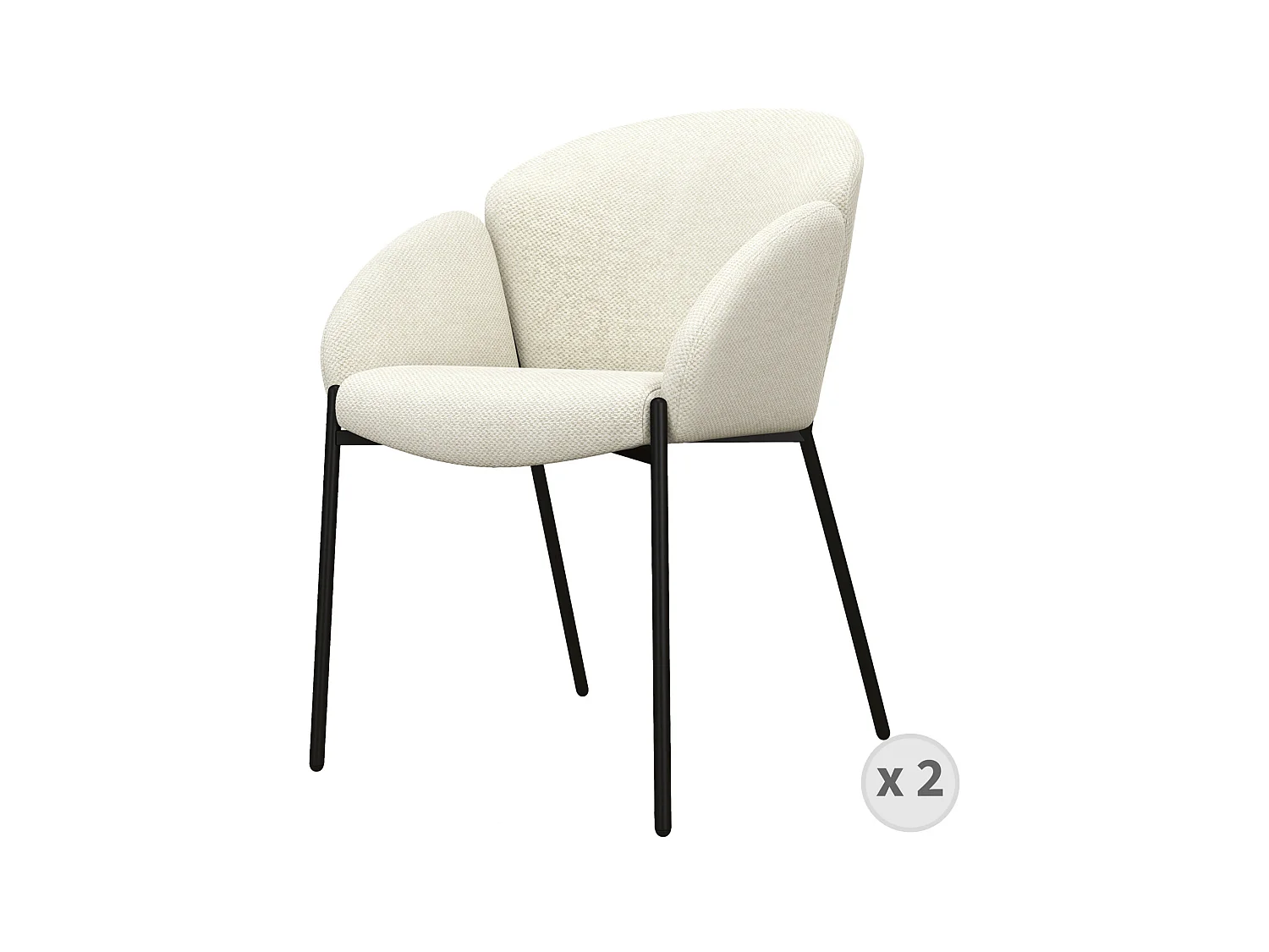 CANDICE-Silla de tela ecru y metal negro (x2)