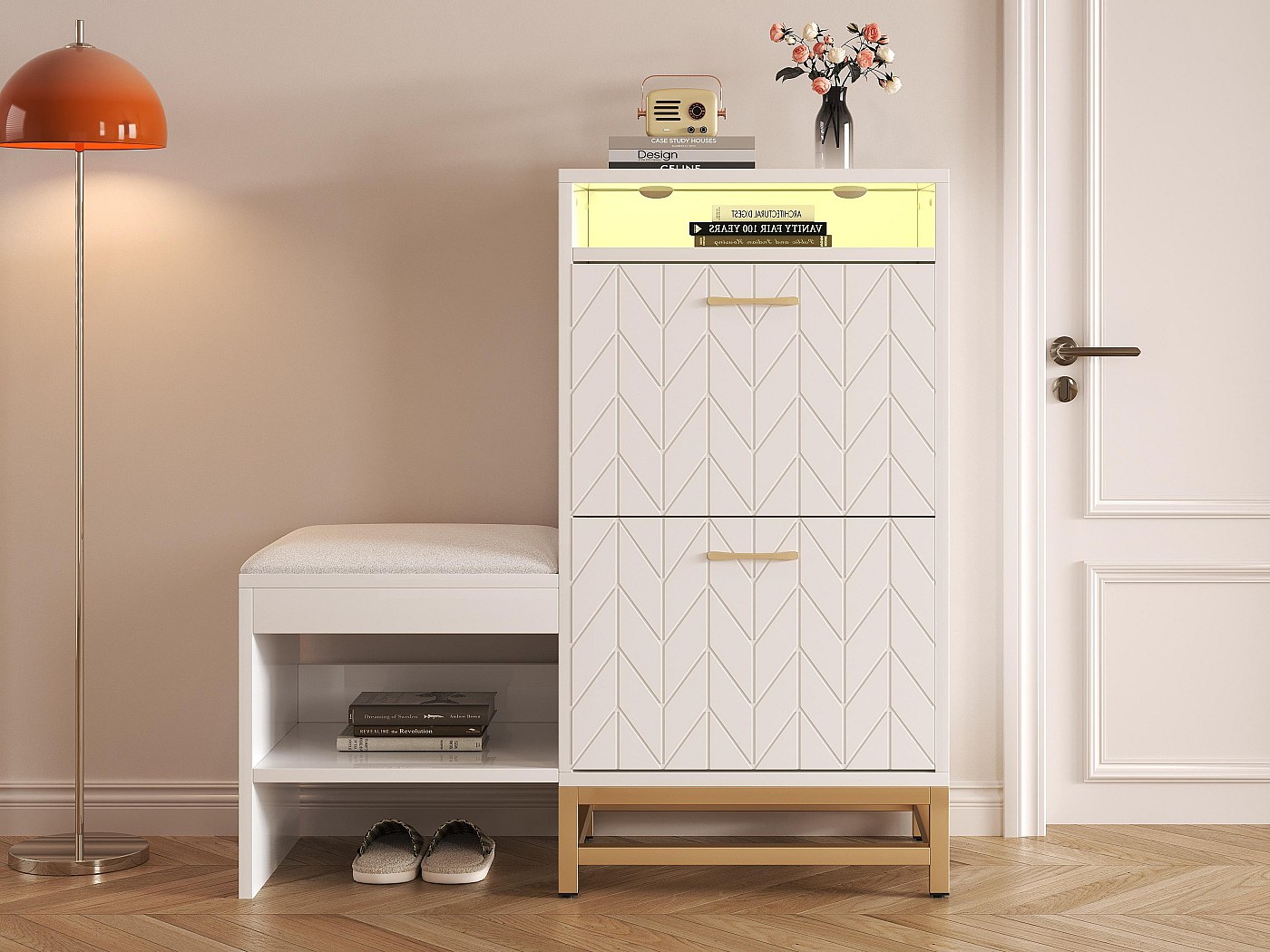 Scarpiera Panca In Legno Massello Aibiju | 2 Ripiani Altezza Regolabile | Colore Bianco | 54x46x140 Cm | YD-WD05W - 4