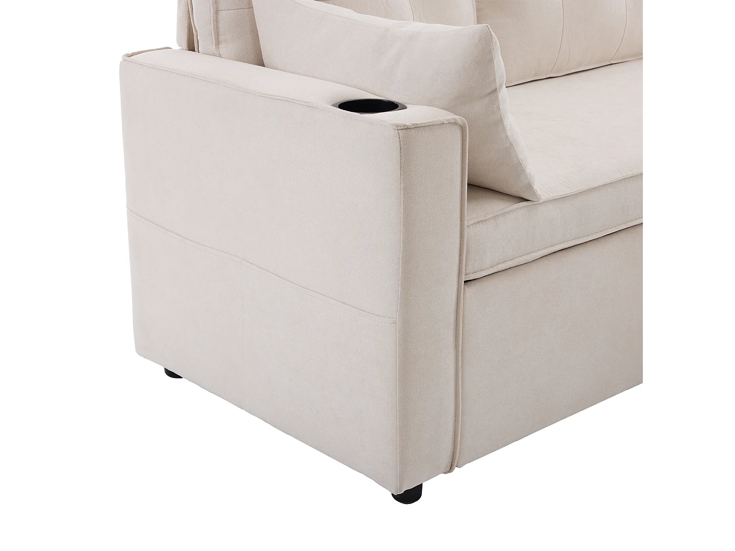 Sofá convertible de 3 plazas - de algodón - con cómoda y portavasos - Beige