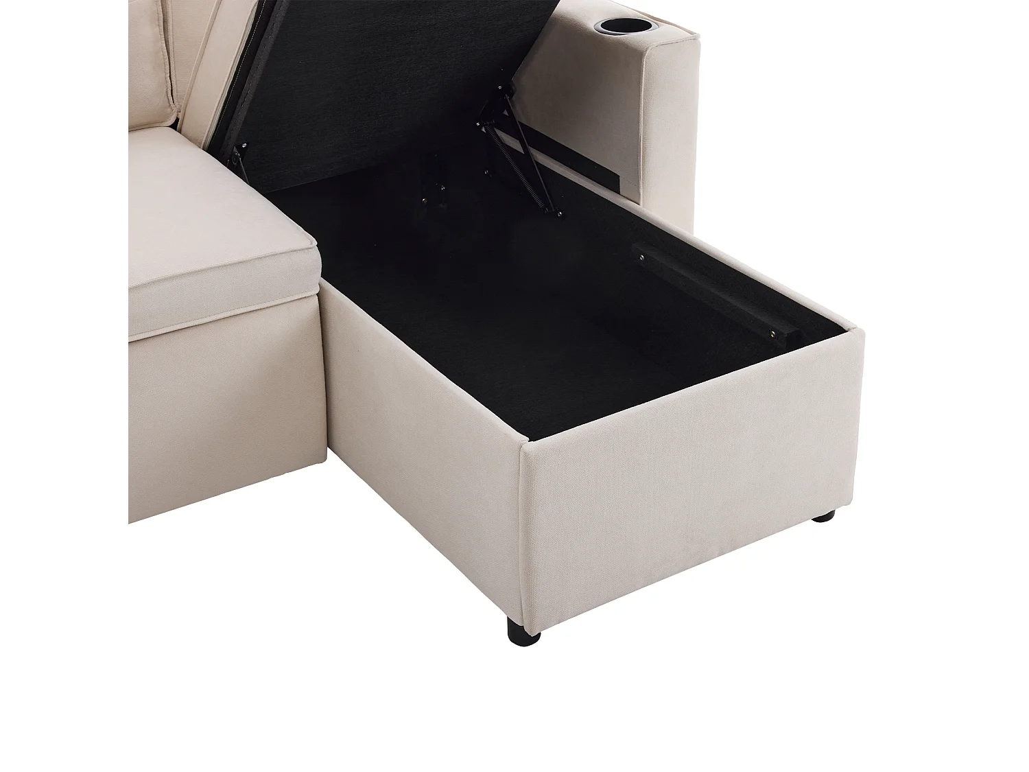 Sofá convertible de 3 plazas - de algodón - con cómoda y portavasos - Beige