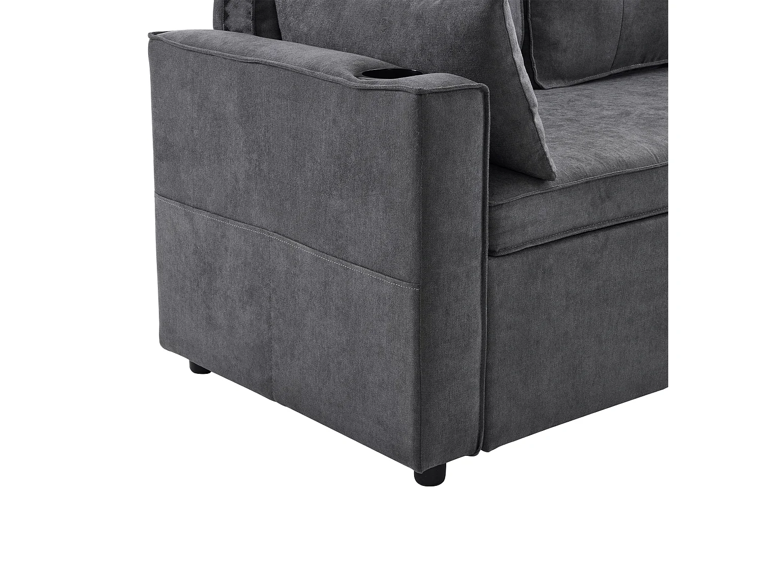 Canapé 3 places convertible - en coton - avec coffre et porte-gobelet - Gris