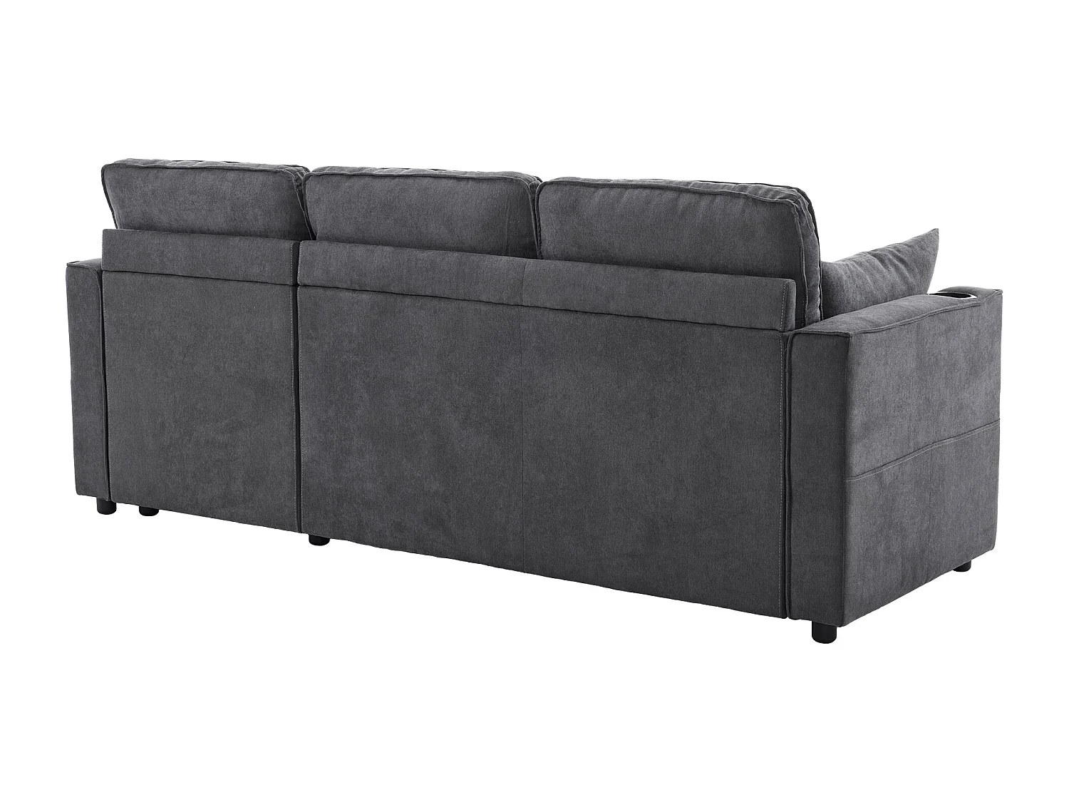 Canapé 3 places convertible - en coton - avec coffre et porte-gobelet - Gris