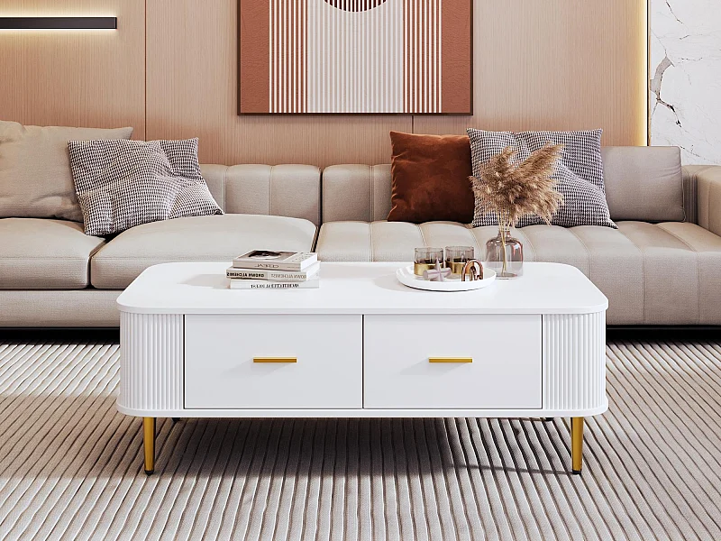 Table basse moderne - avec 4 tiroirs - en MDF - Blanc