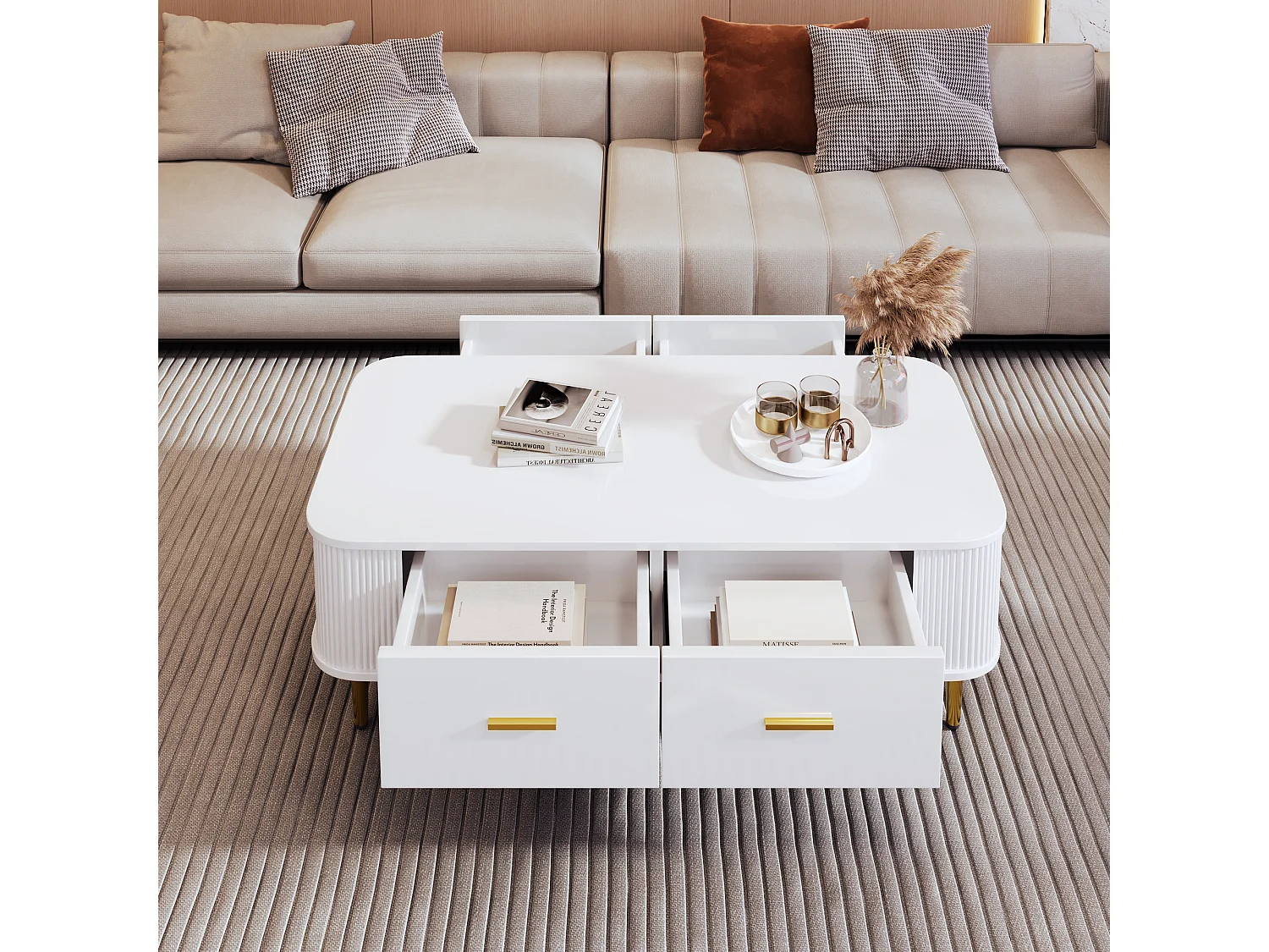 Table basse moderne - avec 4 tiroirs - en MDF - Blanc