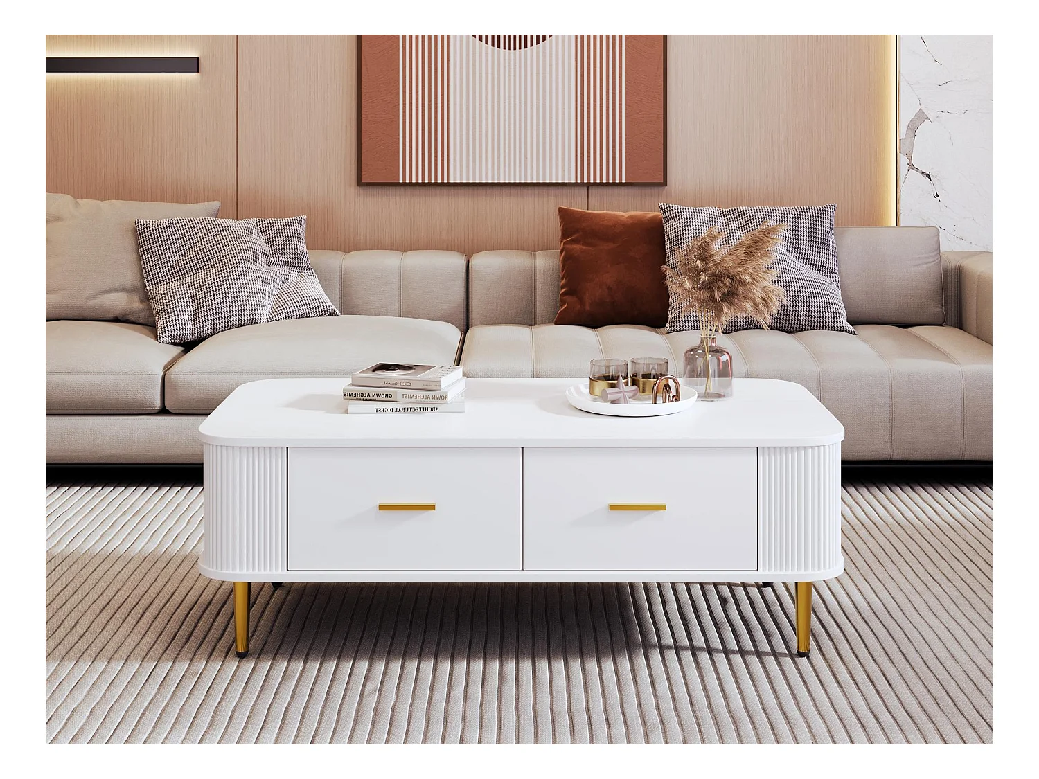 Table basse moderne - avec 4 tiroirs - en MDF - Blanc