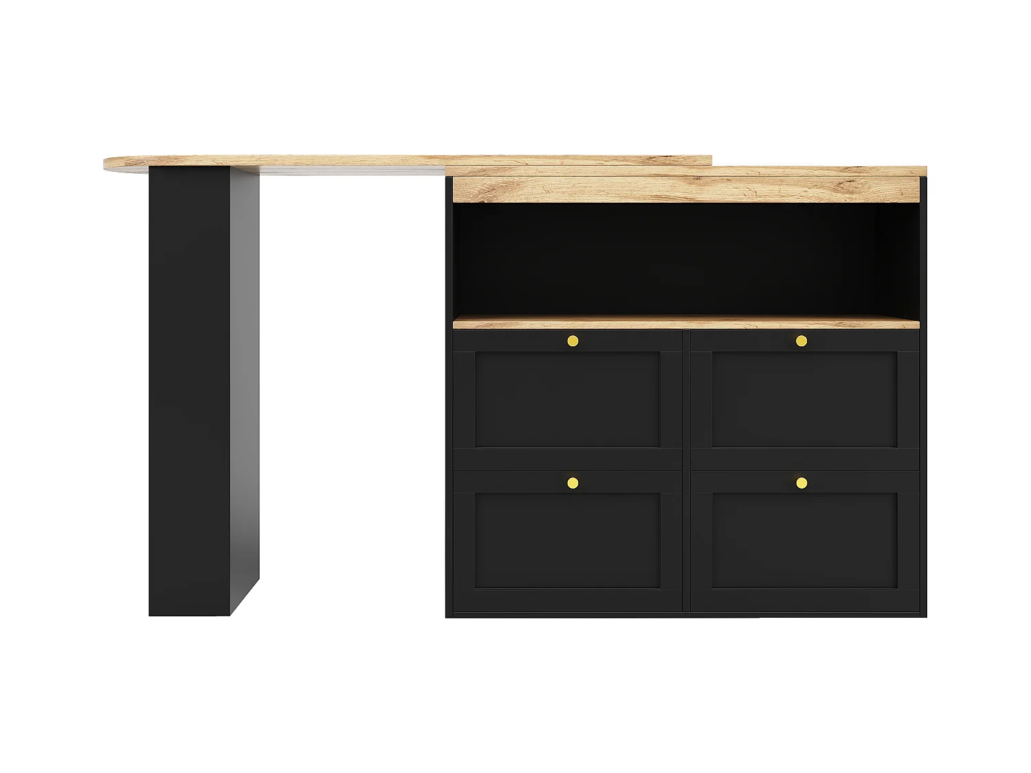 Sideboard, drehbarer und ausziehbarer Barschrank – 4 Schubladen und 4 Fächer – Schwarz
