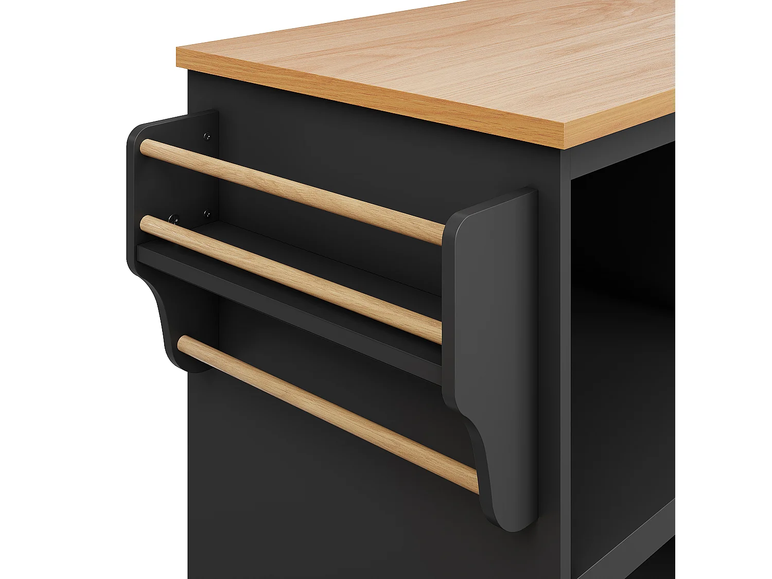 Ilot central de cuisine - 2 tiroirs et 8 compartiments - MDF - Noir