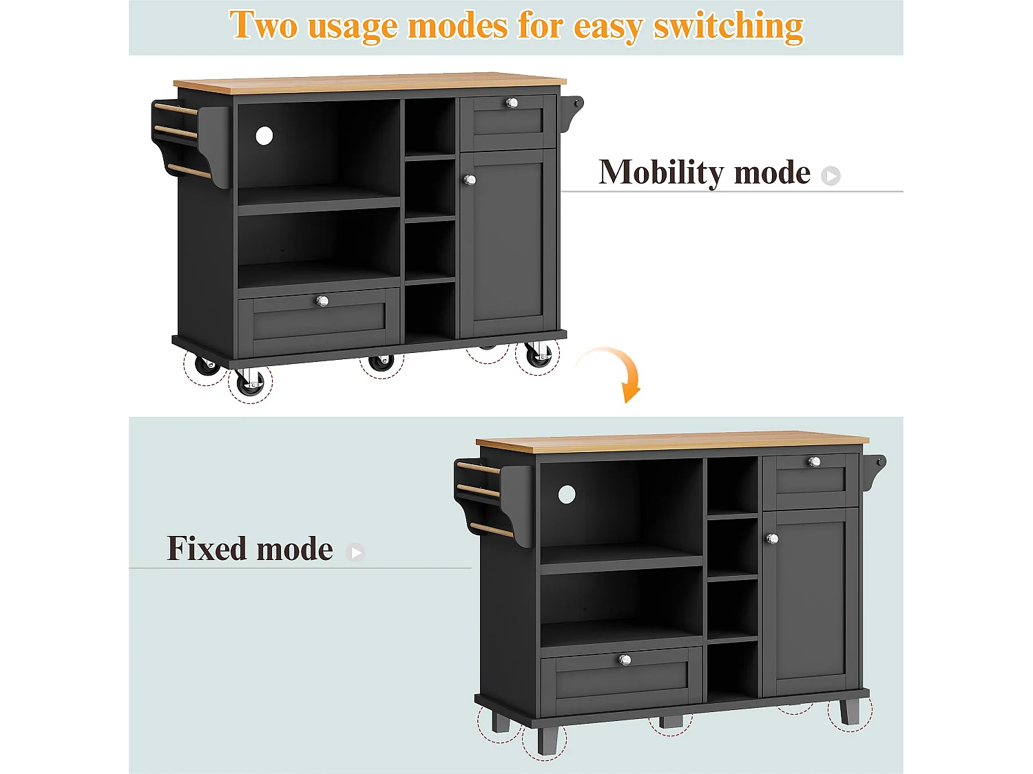 Zentrale Kücheninsel - 2 Schubladen und 8 Fächer - MDF - Schwarz