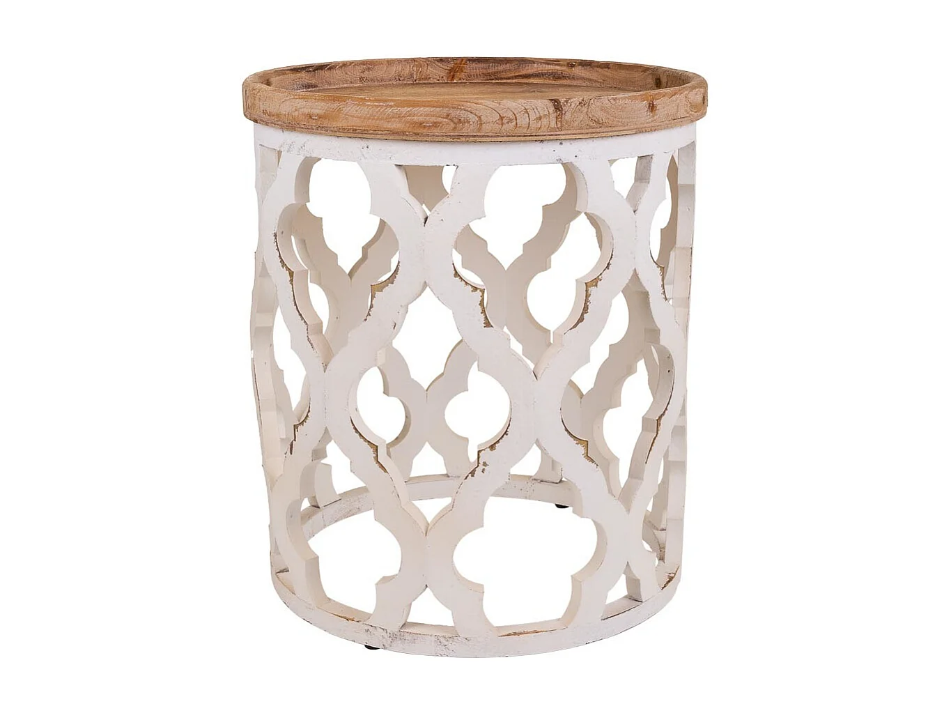 Mesa de centro em madeira entalhada branca 50x50x56