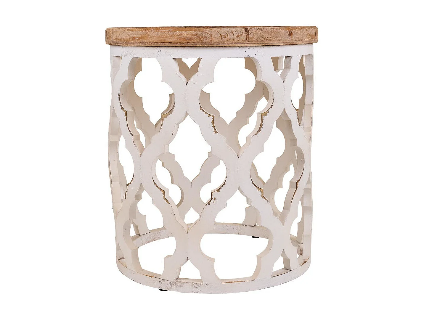 Mesa de centro em madeira entalhada branca 50x50x56