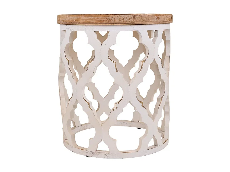 Mesa de centro de madera tallada blanca 50x50x56