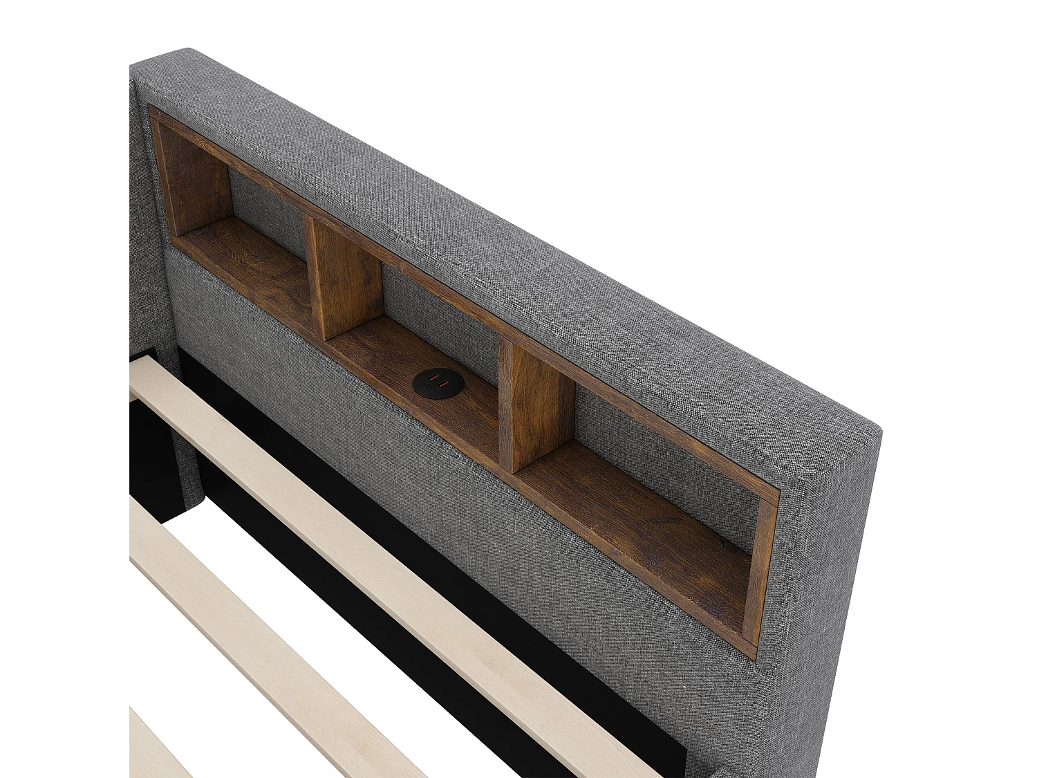 Tagesbett mit LED 90 x 200 cm – mit 2 Schubladen und Staufächern – Leinenstoff – Grau