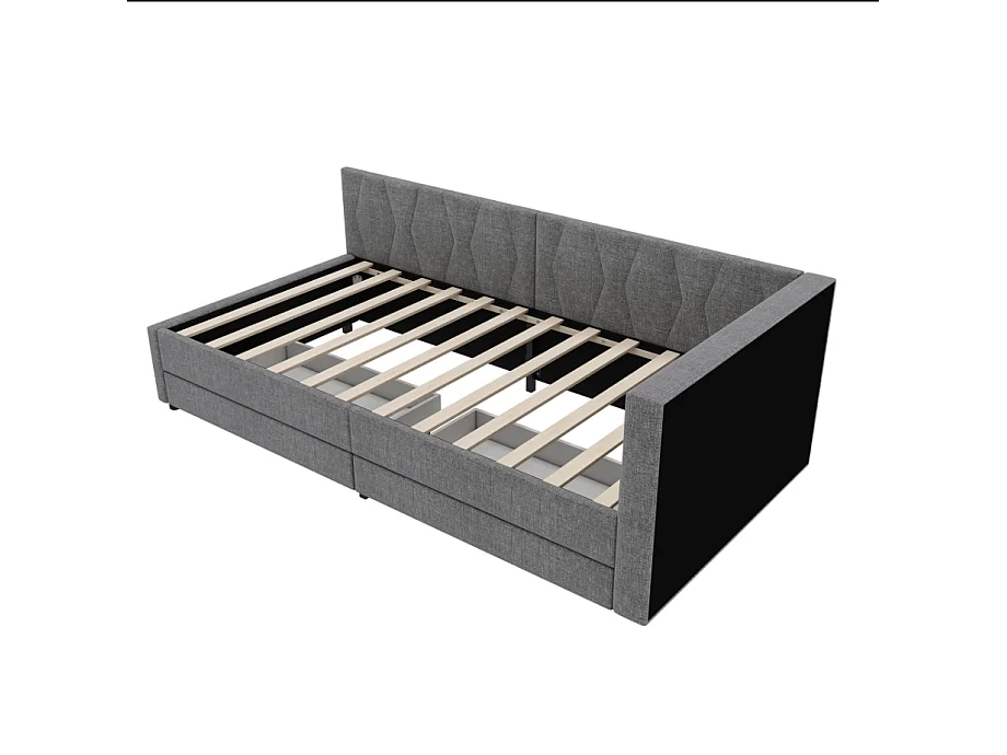 Dagbed bed met LED 90x200cm - met 2 lades en opbergpoorten - linnen stof - Grijs