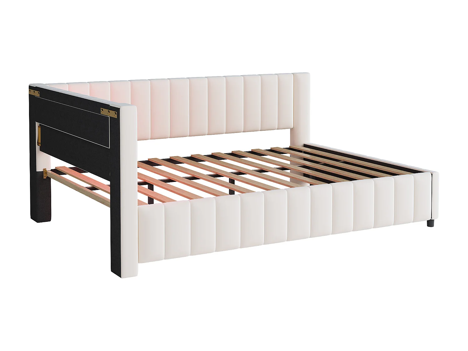 Fluweel gestoffeerd dagbed - 140x200cm - met LED-verlichting en USB-aansluiting - Beige (matras niet inbegrepen)