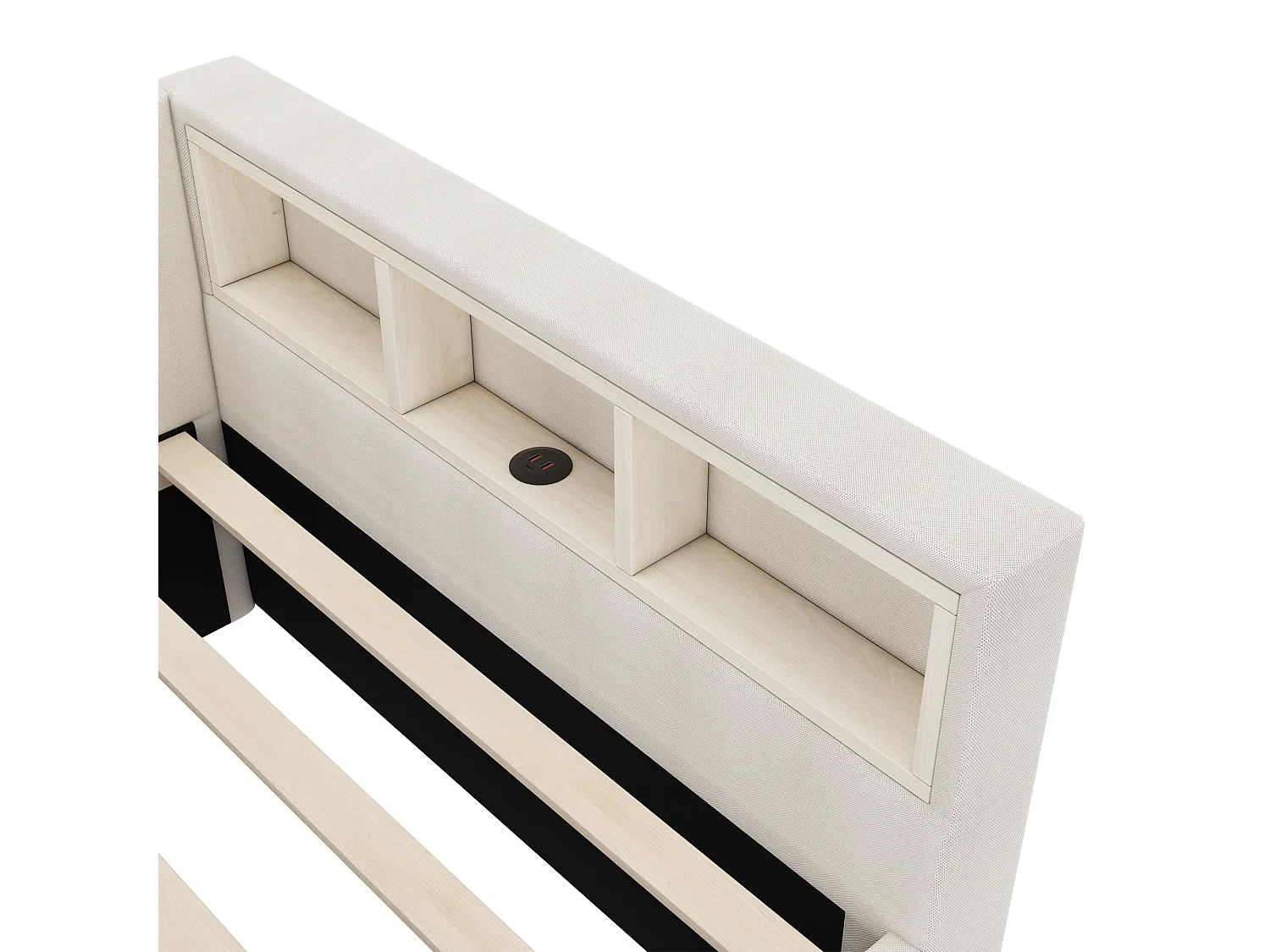 Lit banquette avec LED 90x200cm - avec 2 tiroirs et ports de cahrge - tissu en lin - Beige