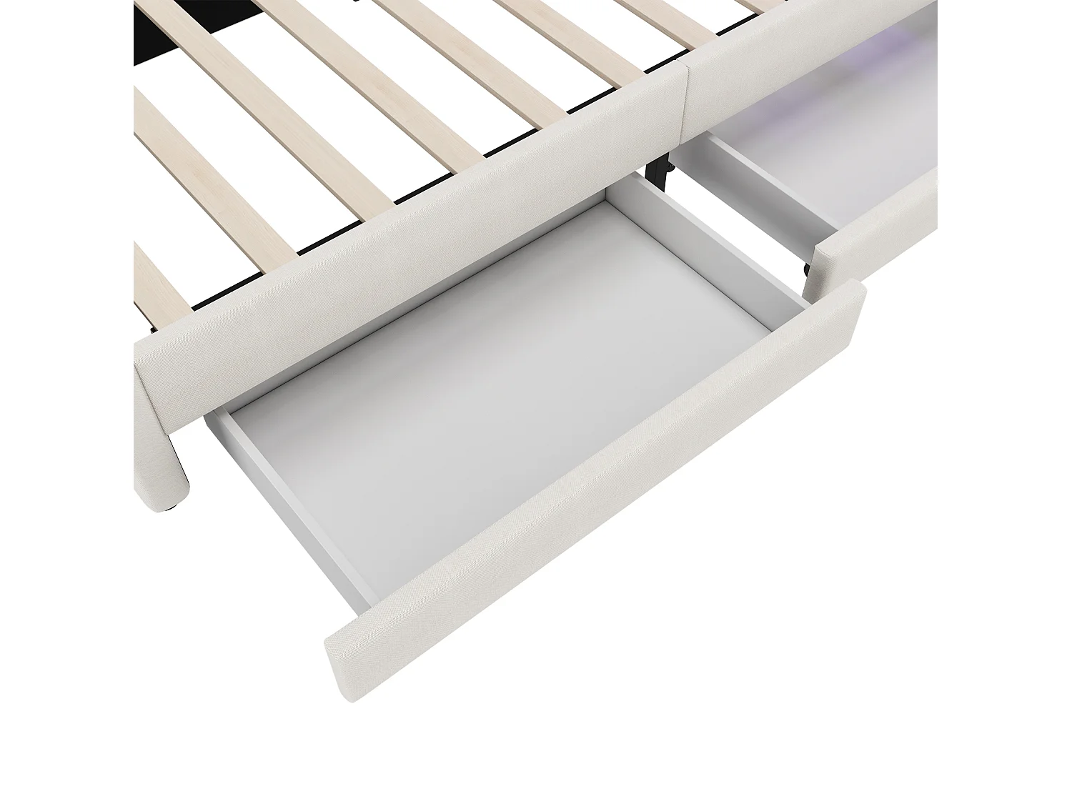 Lit banquette avec LED 90x200cm - avec 2 tiroirs et ports de cahrge - tissu en lin - Beige