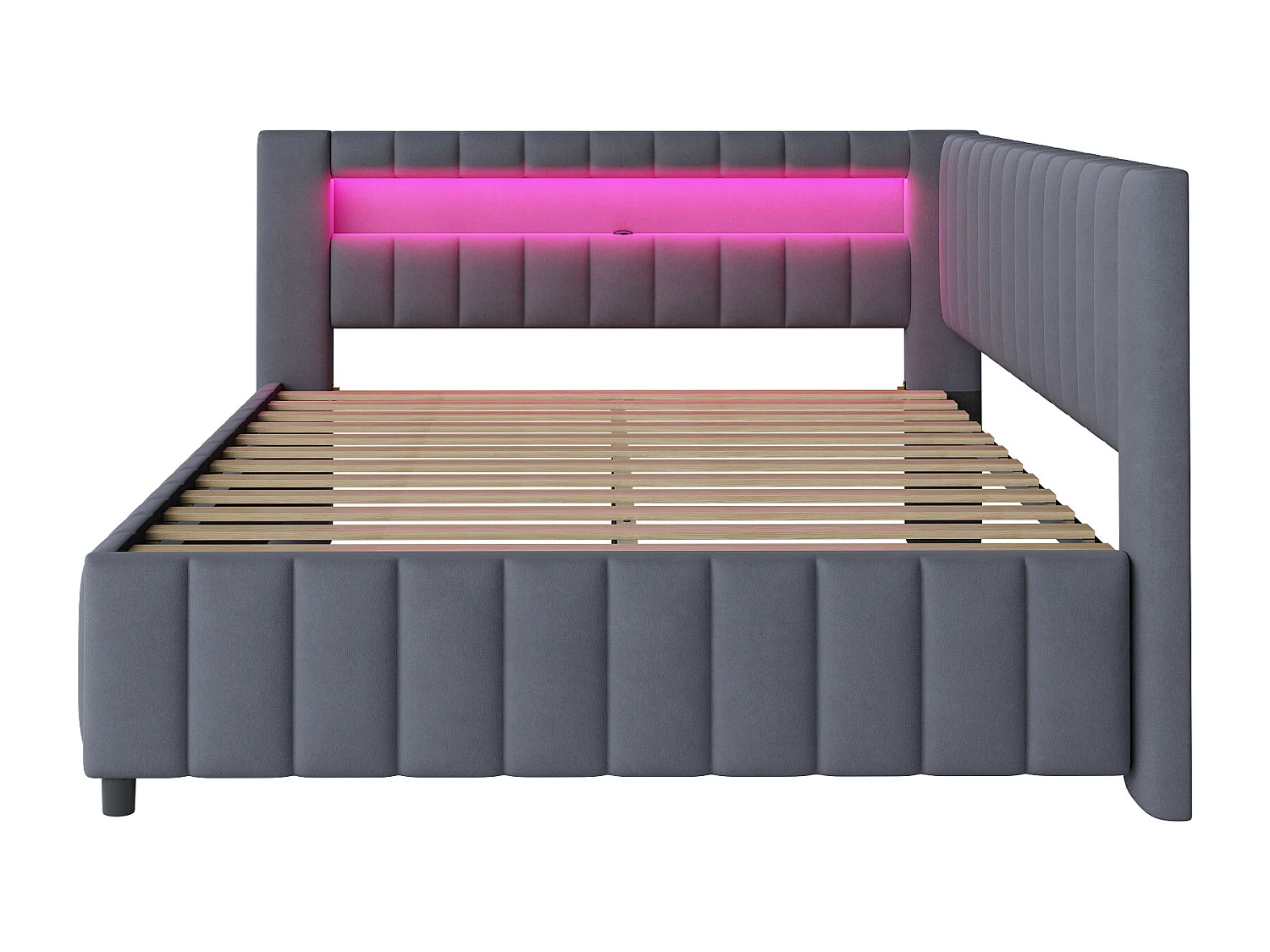 Fluwelen gestoffeerde slaapbank - 140x200cm - met LED-verlichting en USB-aansluiting - Grijs (matras niet inbegrepen)