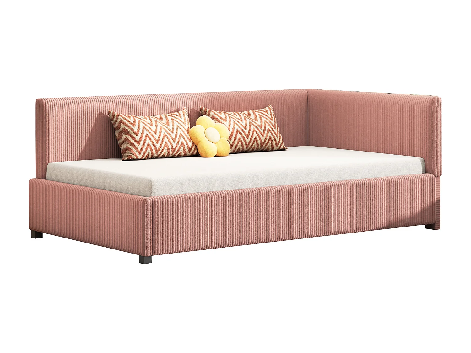 Lit banquette capitonné 90x200cm en velours - avec sommier à lattes - Rose