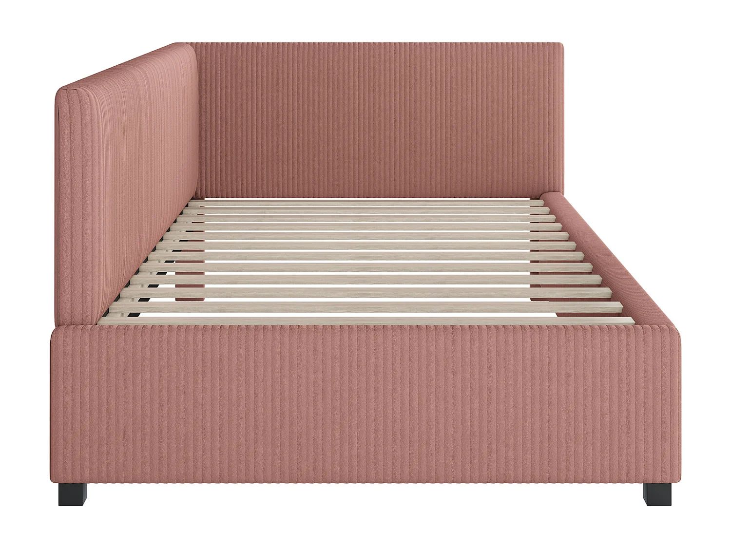 Lit banquette capitonné 90x200cm en velours - avec sommier à lattes - Rose