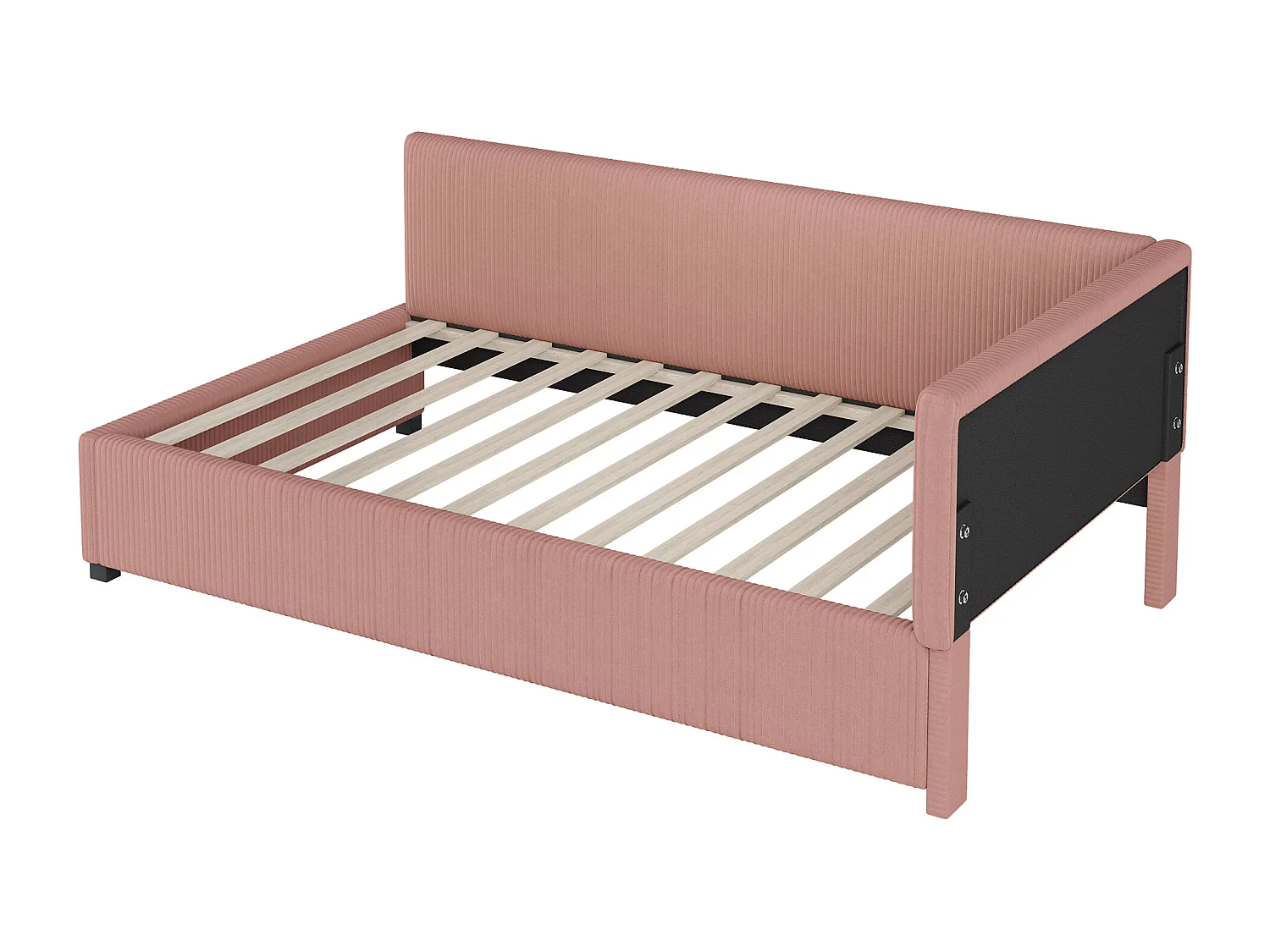 Lit banquette capitonné 90x200cm en velours - avec sommier à lattes - Rose