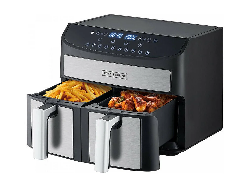 Airfryer XXL met dubbele compartimenten - 2 x 8L - 2400W, 10 kookfuncties, LED-touchscreen, hete luchtcirculatie, SYNC FINISH en DOUBLE CUISSON functie