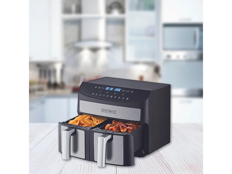 Airfryer XXL met dubbele compartimenten - 2 x 8L - 2400W, 10 kookfuncties, LED-touchscreen, hete luchtcirculatie, SYNC FINISH en DOUBLE CUISSON functie