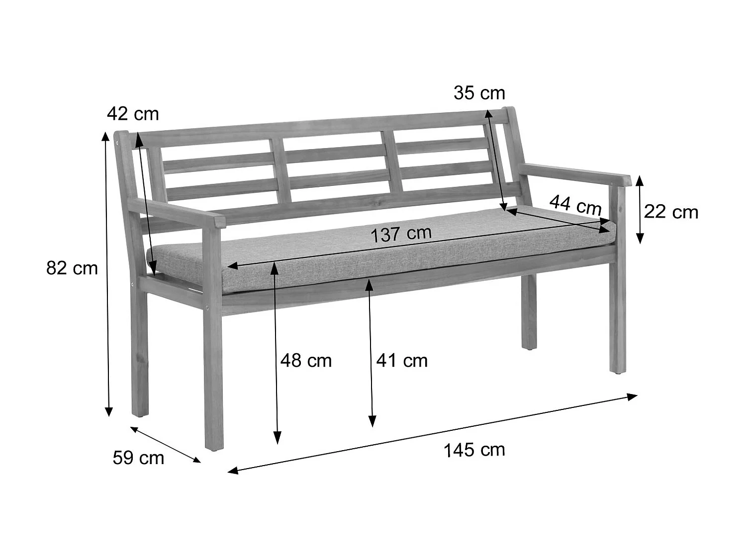 Banc de jardin MCW-N47,  sans coussins