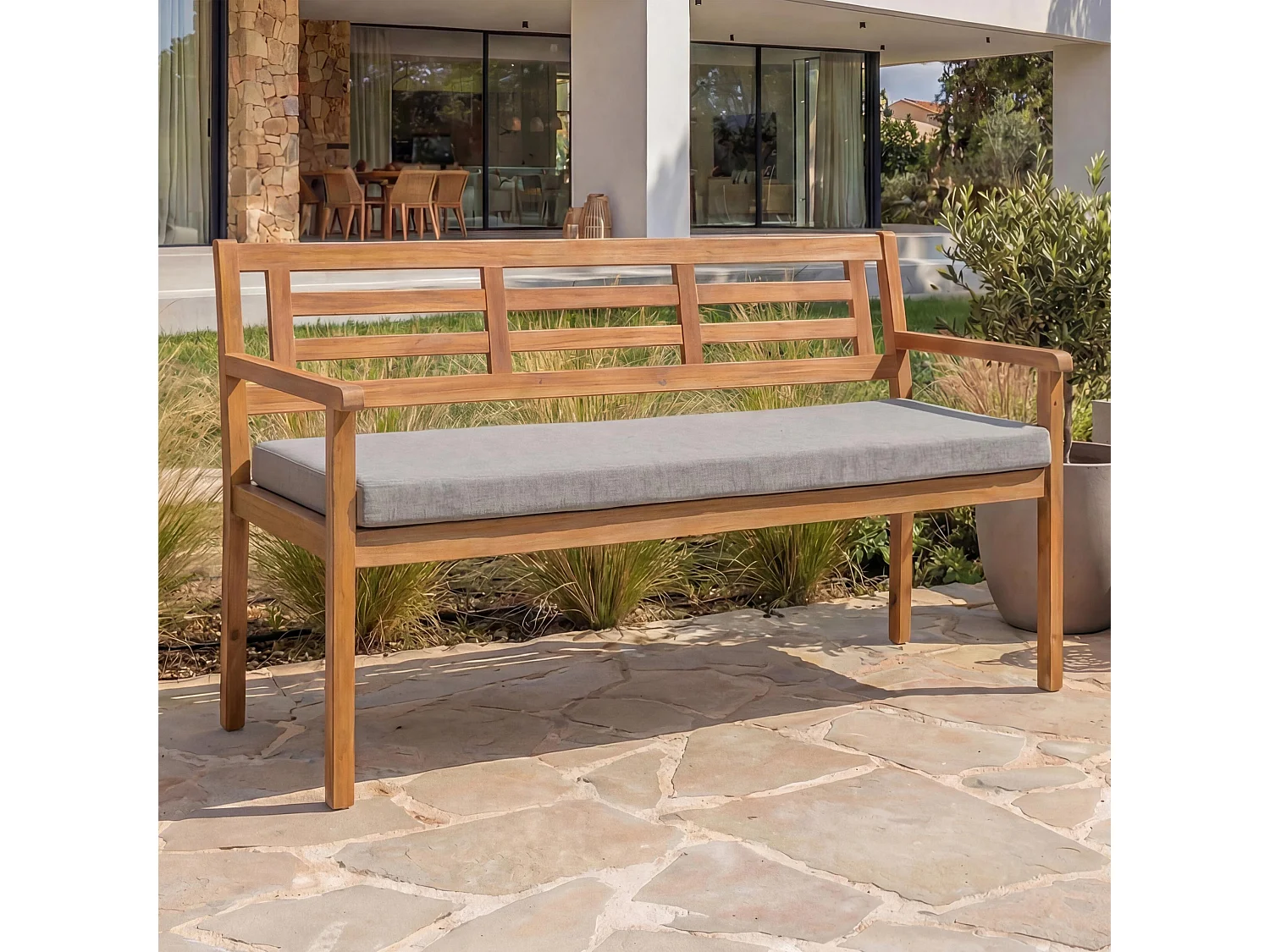 Banc de jardin MCW-N47,  coussin gris