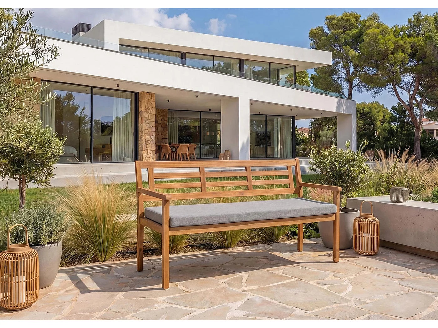 Ławka ogrodowa MCW-N47,  poduszka w kolorze szarym