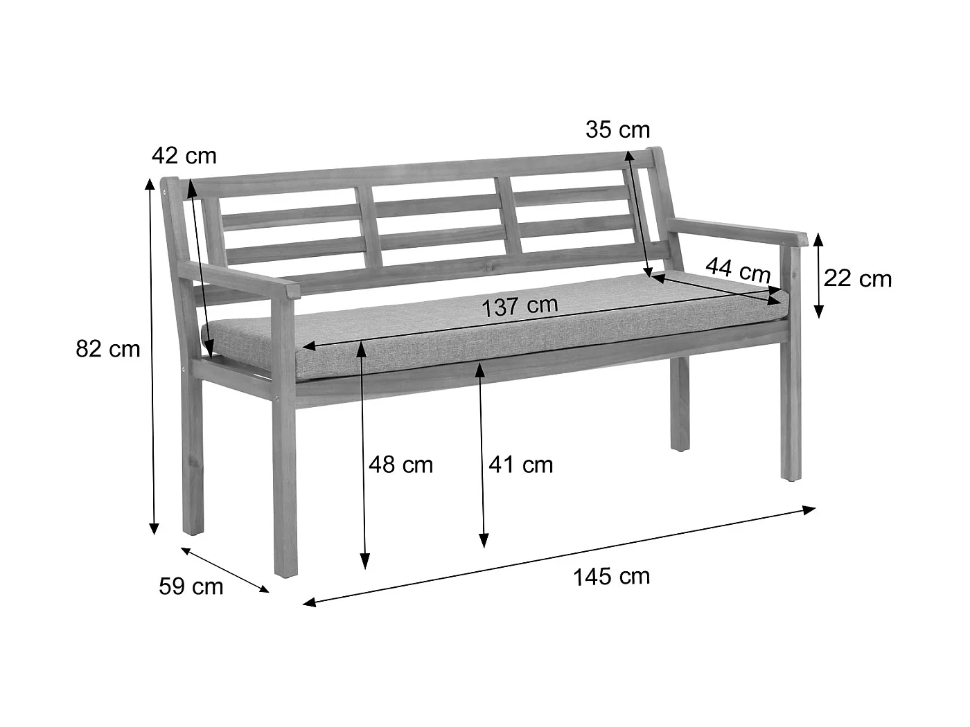 Banc de jardin MCW-N47,  coussin crème-beige
