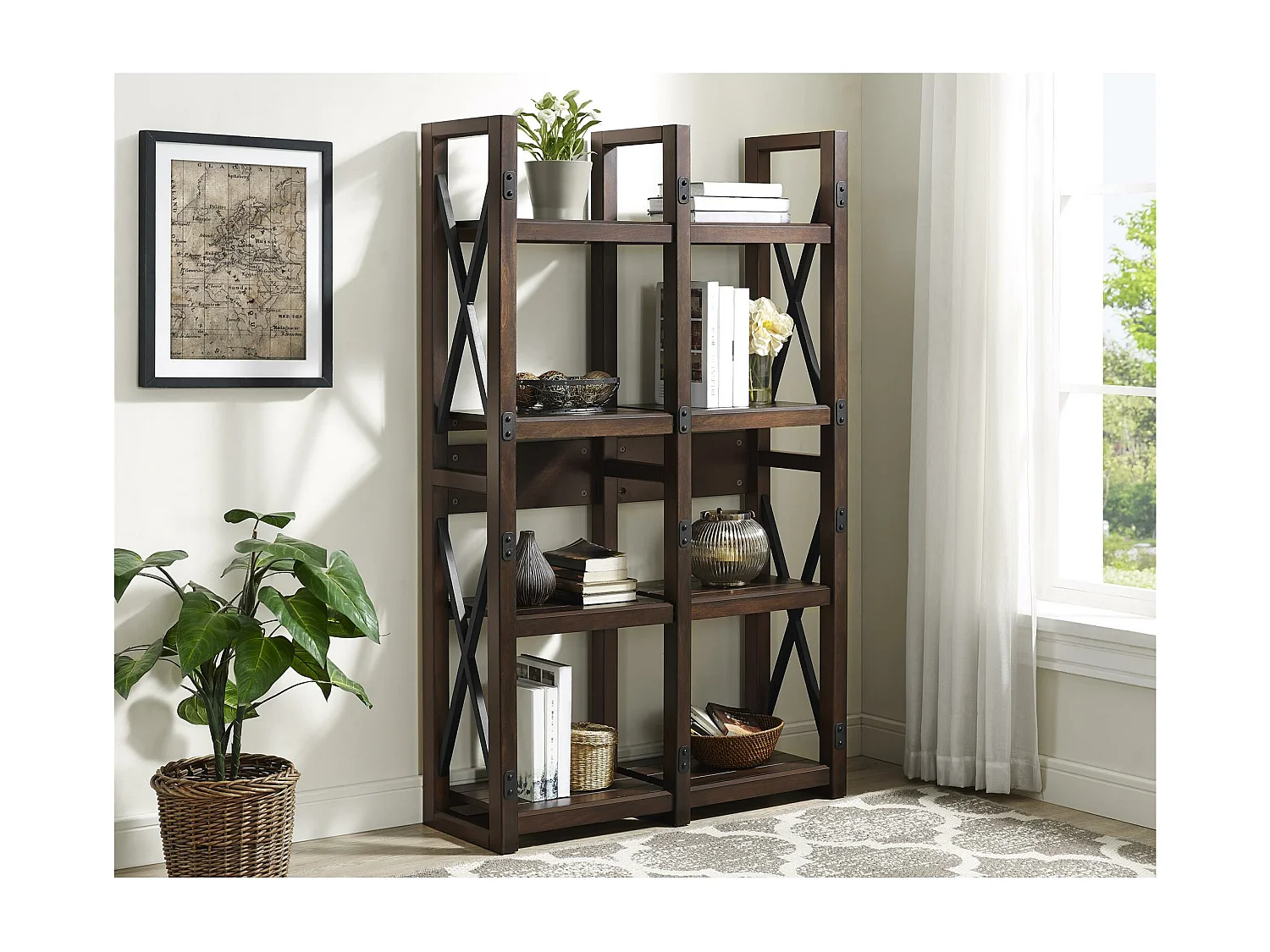 Wildwood | Librería con 4 estantes en efecto de madera espresso