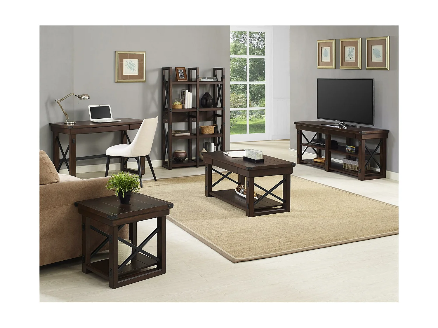 Wildwood | Librería con 4 estantes en efecto de madera espresso