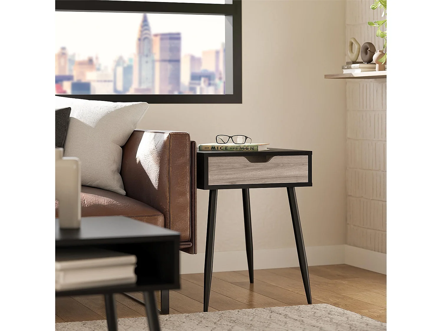 Copley | Tavolino con 1 cassetto in effetto rovere nero