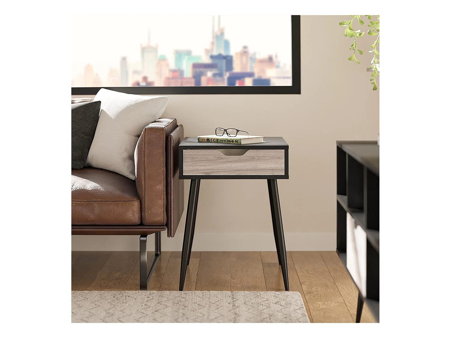 Copley | Bijzettafel met 1 lade in effet eiken zwart