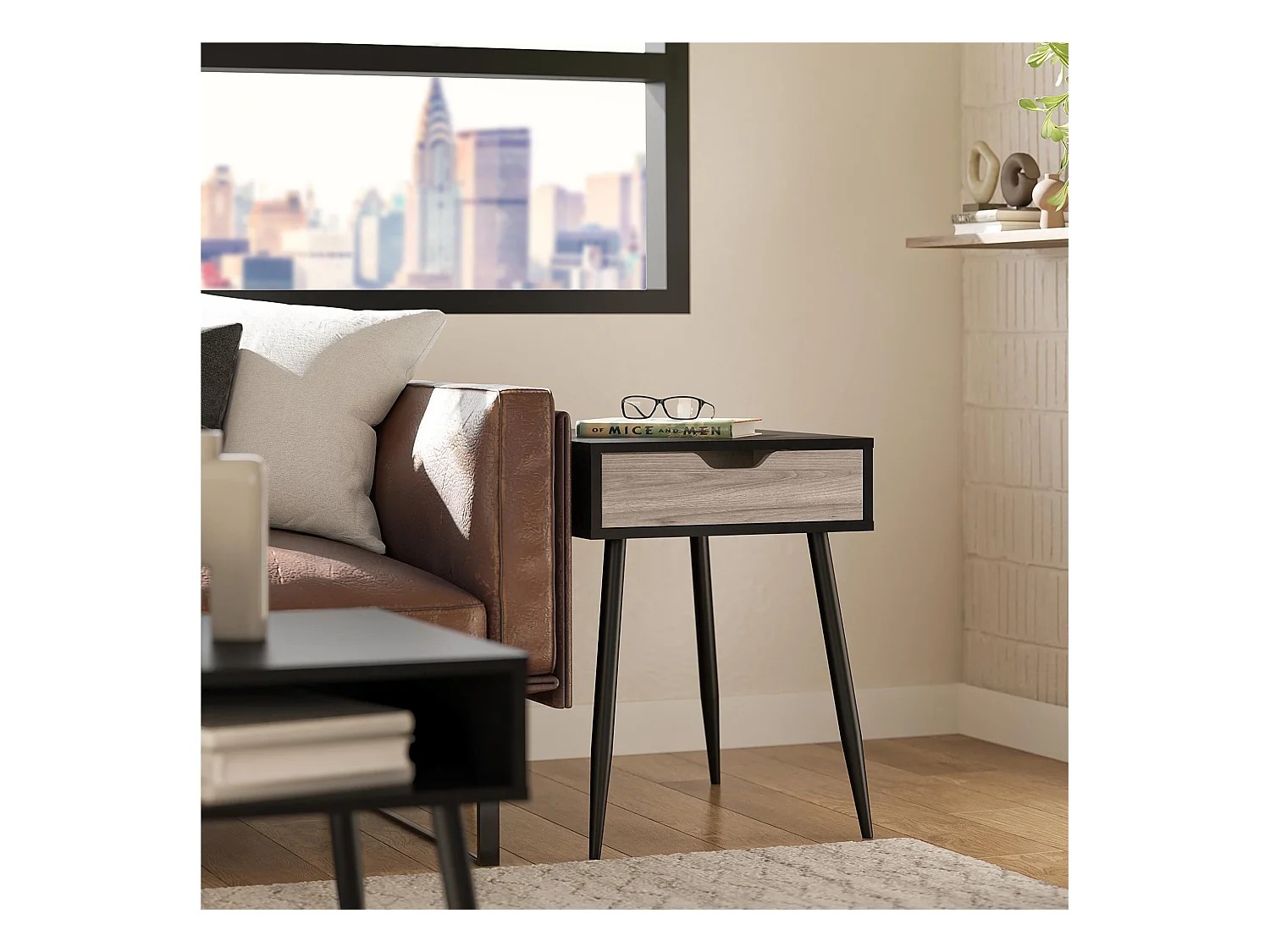 Copley | Bijzettafel met 1 lade in effet eiken zwart