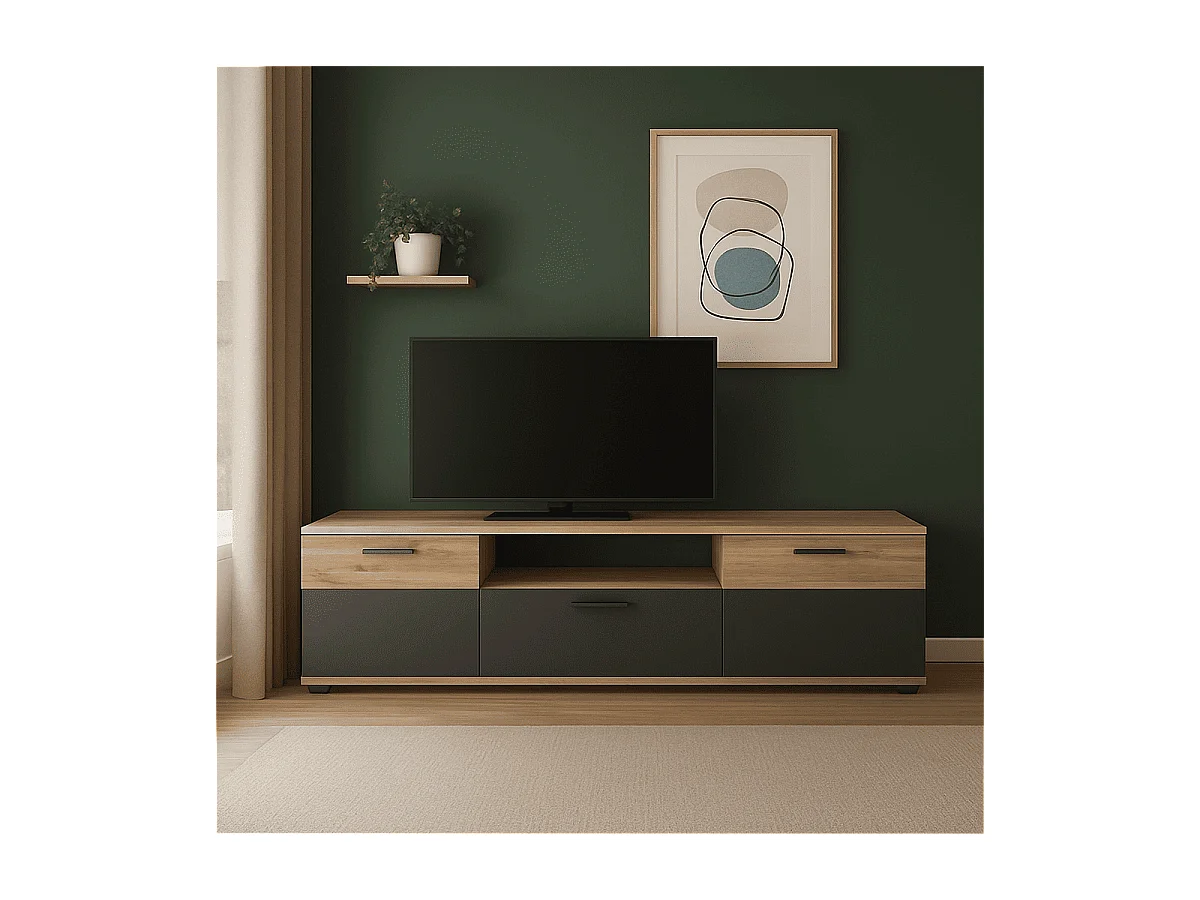 Meuble TV 2 portes et 1 niche L194 cm - MASON