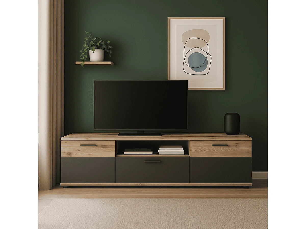 Meuble TV 2 portes et 1 niche L194 cm - MASON