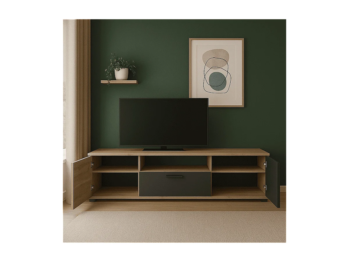 Meuble TV 2 portes et 1 niche L194 cm - MASON