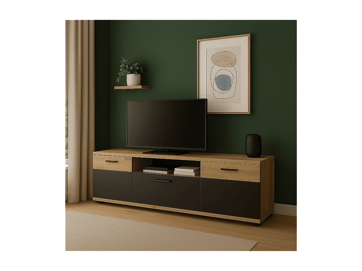 Meuble TV 2 portes et 1 niche L194 cm - MASON