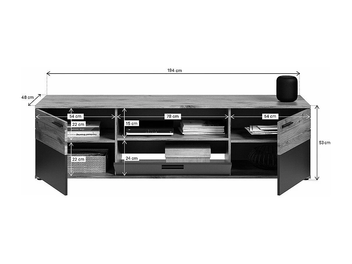 Meuble TV 2 portes et 1 niche L194 cm - MASON