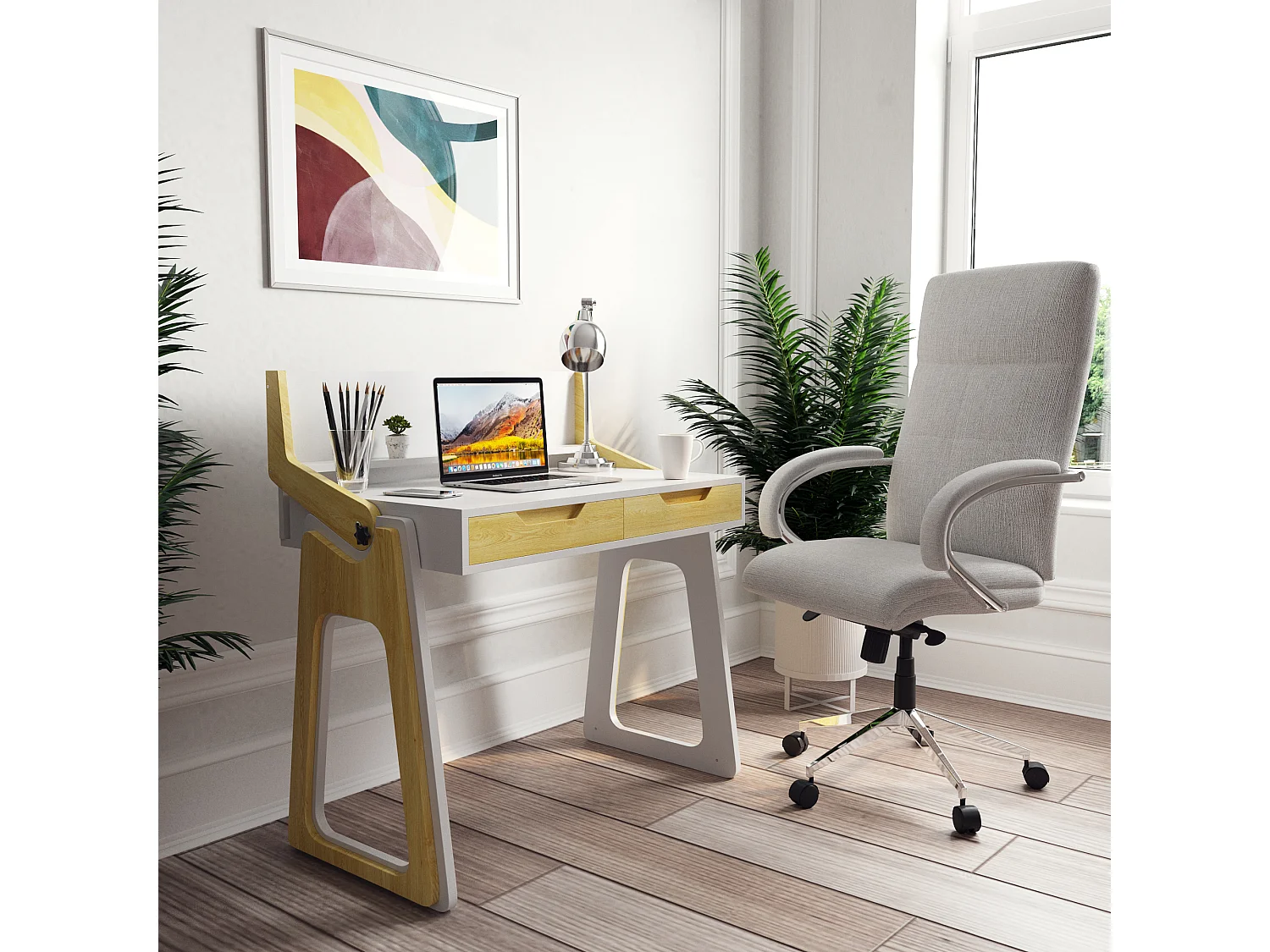 Palmer | Bureau réglable en aspect chêne blanc