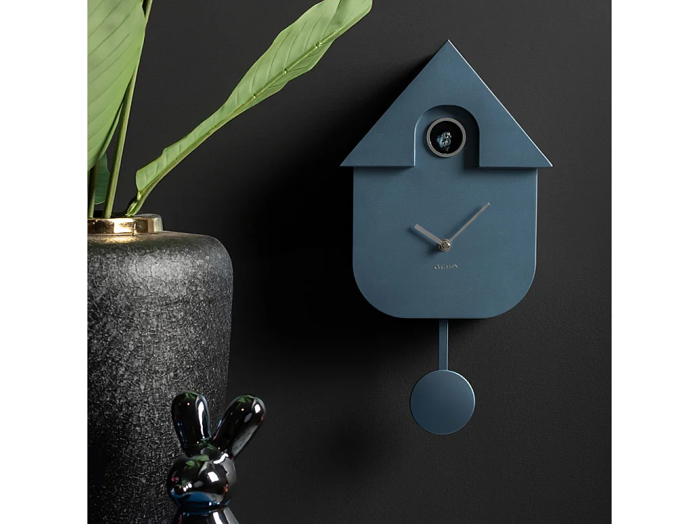 Horloge Coucou moderne H40cm Bleu métallique  Present Time