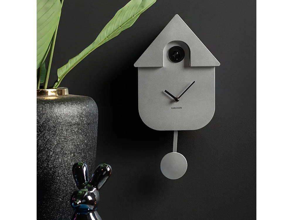 Horloge Coucou moderne H40cm Argent  Present Time