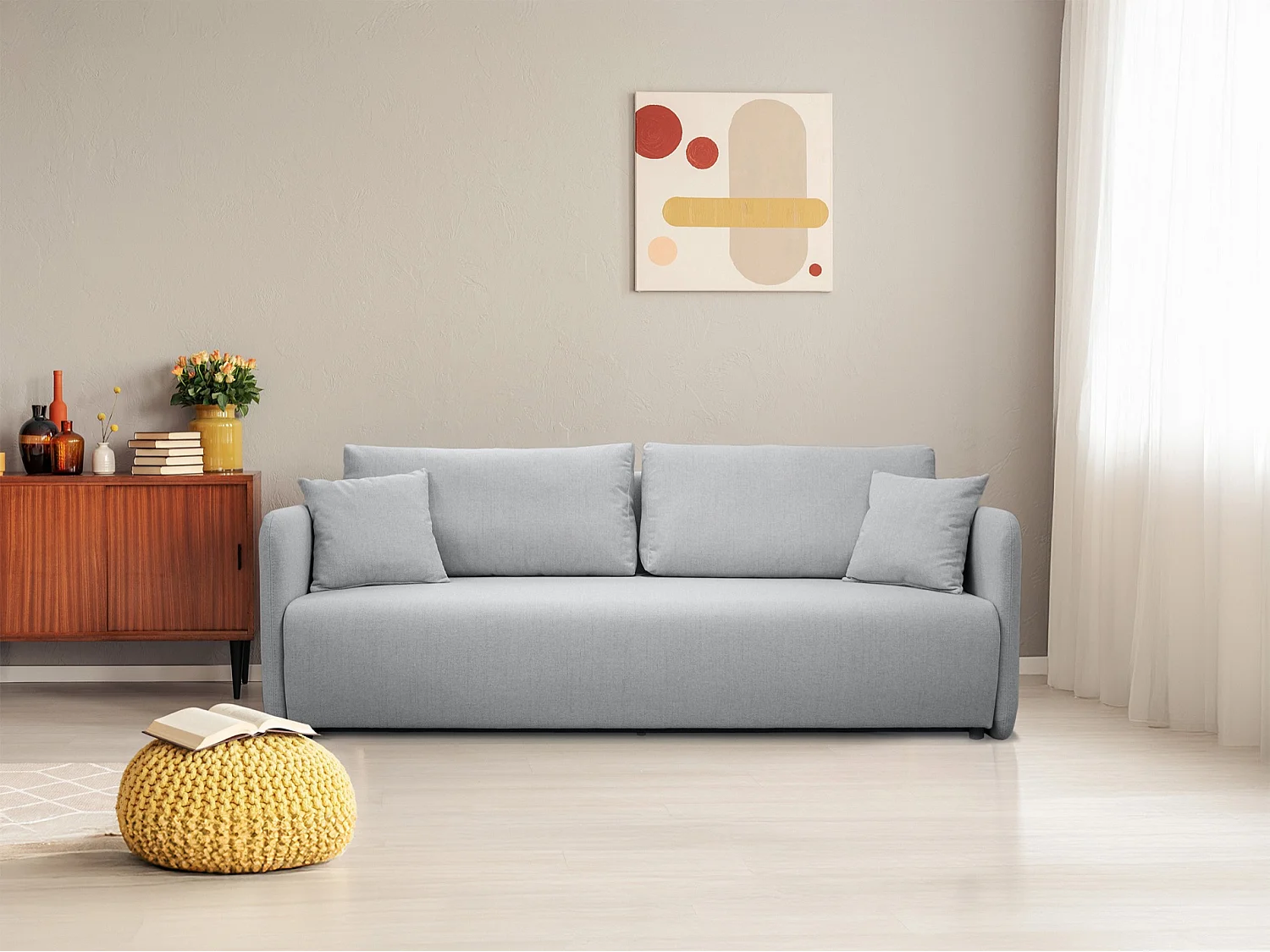 Canapé convertible 3 places - gris clair - ANVIO