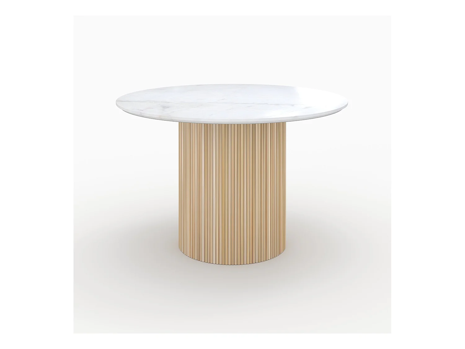 Table ronde 4 personnes en marbre blanc et bois de manguier D120 cm - Agathe